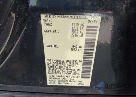 2015 Nissan Altima 2.5 S from USA, damaged, VIN 1N4AL3AP1FC477607